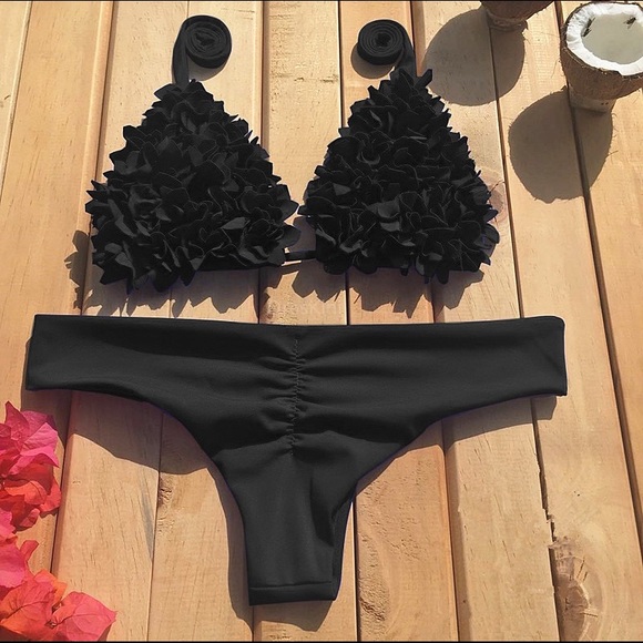 Other - B2G1♦️🆕Fluffy Petals Black Bikini Set Swimwear